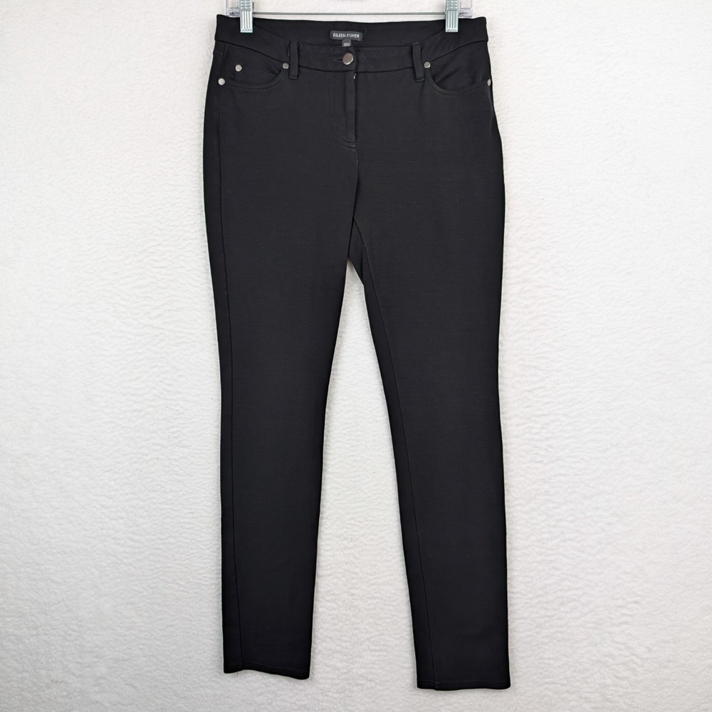 Eileen Fisher Women's Size 6 Black Slim Leg Stretch Ponte Pants 5-Pocket